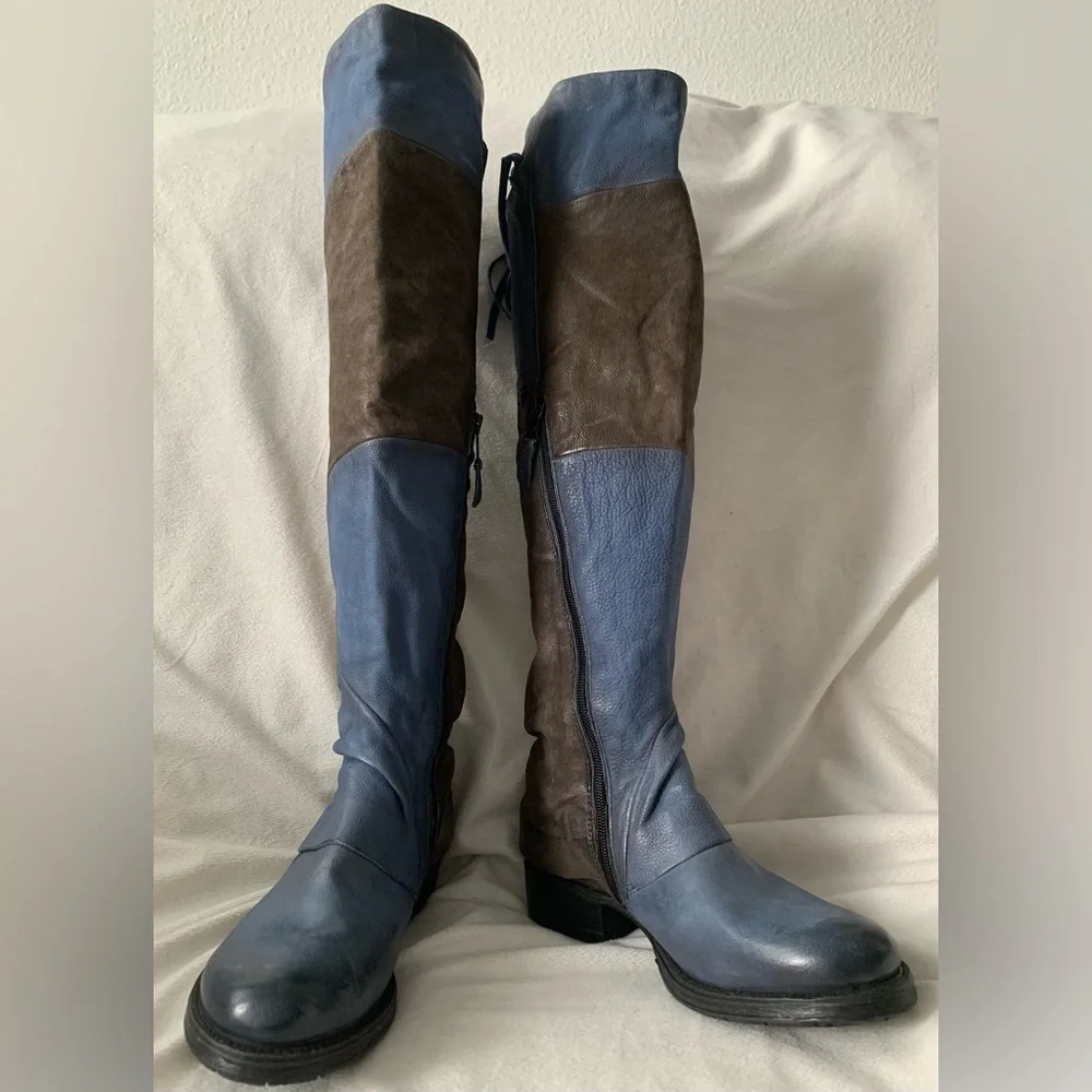 NEW MIZ MOOZ Novel Over the Knee Boots Blue/Brown Size EU37/US6.5-7